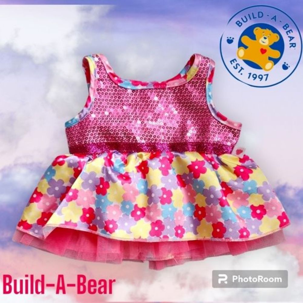 Build-A-Bear Pink Sequin Floral Dress